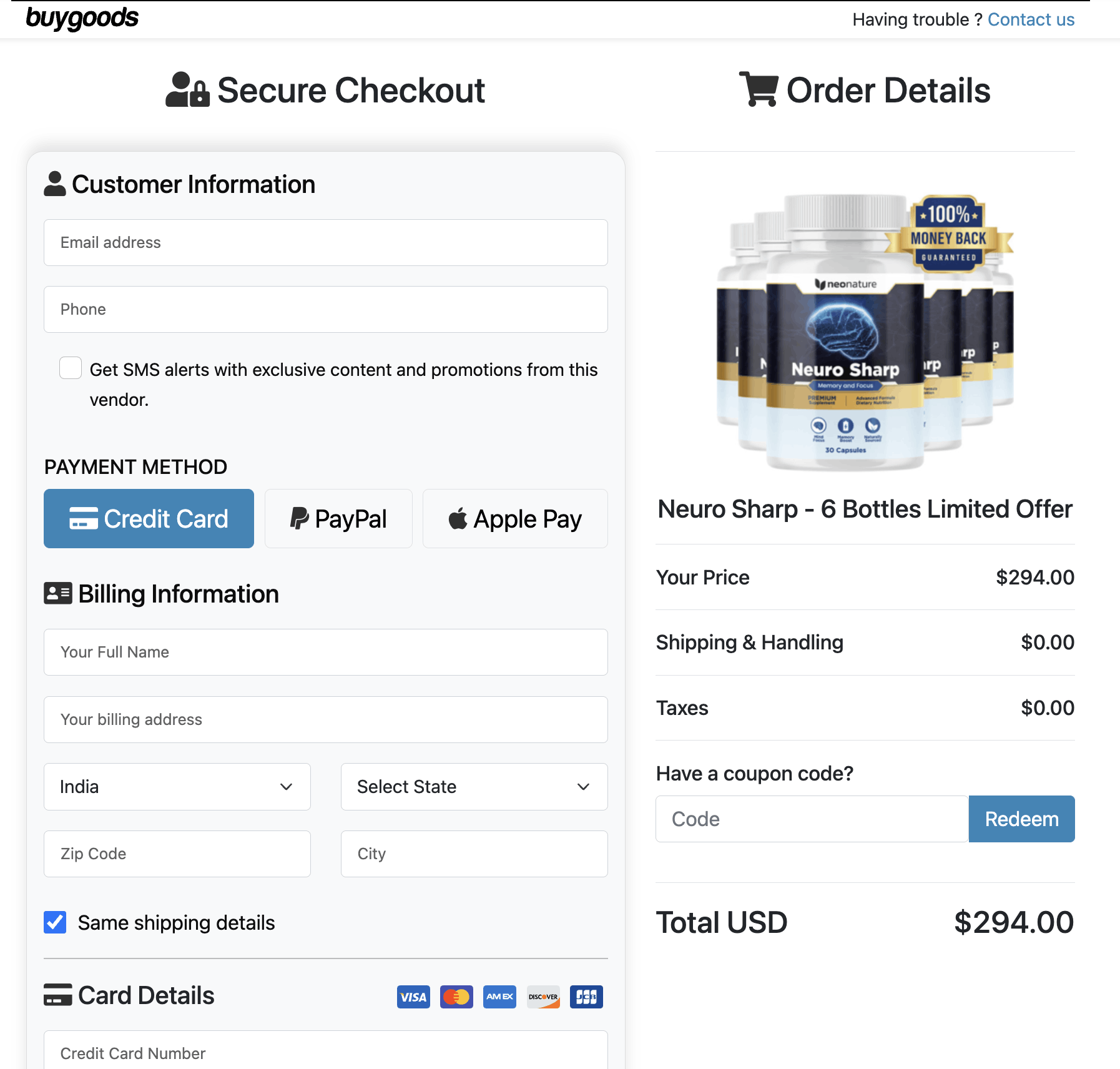neuro sharp Order Page
